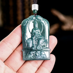Natural Burmese Jadeite Guanyin Pendant Necklace