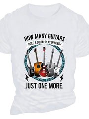 [Guitar Print, Plus Size T-Shirt] Plus Size Casual Guitar Print T-Shirt - Crew Neck, Short Sleeve, Polyester Blend - DigiTech ecom Store