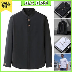 L - 10XL Plus Size Men's Shirt Loose Mandarin Collar Long Sleeve Shirts Embroidery White Black Top Casual Oversized Male Clothing - DigiTech ecom Store