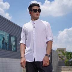 L - 10XL Plus Size Men's Shirt Loose Mandarin Collar Long Sleeve Shirts Embroidery White Black Top Casual Oversized Male Clothing - DigiTech ecom Store