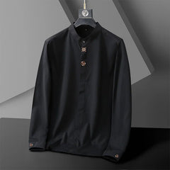 L - 10XL Plus Size Men's Shirt Loose Mandarin Collar Long Sleeve Shirts Embroidery White Black Top Casual Oversized Male Clothing - DigiTech ecom Store