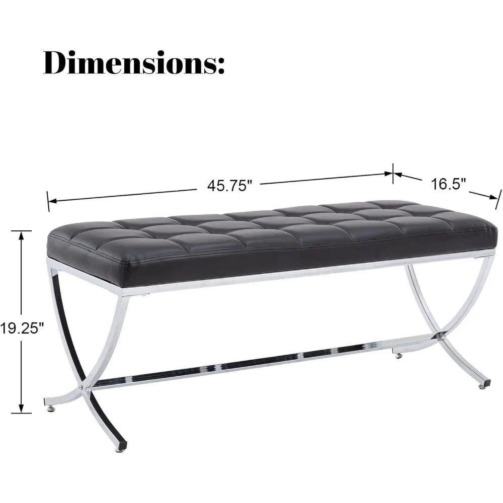 Modern PU Leather Dining Bench, Button Tufted Ottoman Bench with X - Shape Chrome Finish Upholstered End of Bed Bench Comfy - DigiTech ecom Store