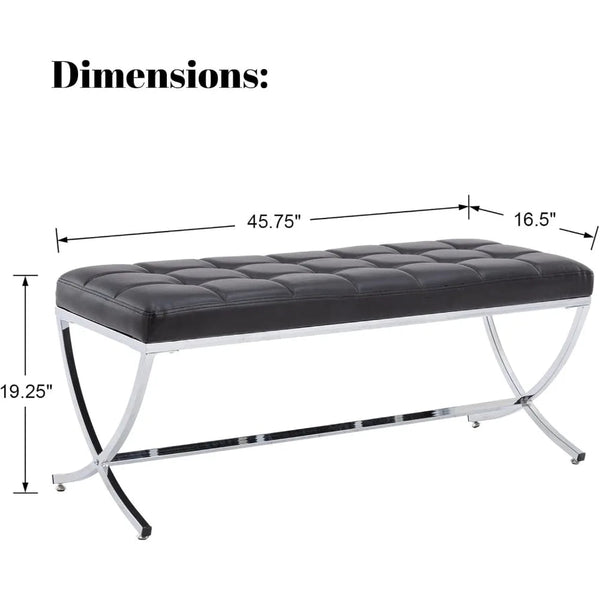 Modern PU Leather Dining Bench, Button Tufted Ottoman Bench with X - Shape Chrome Finish Upholstered End of Bed Bench Comfy - DigiTech ecom Store